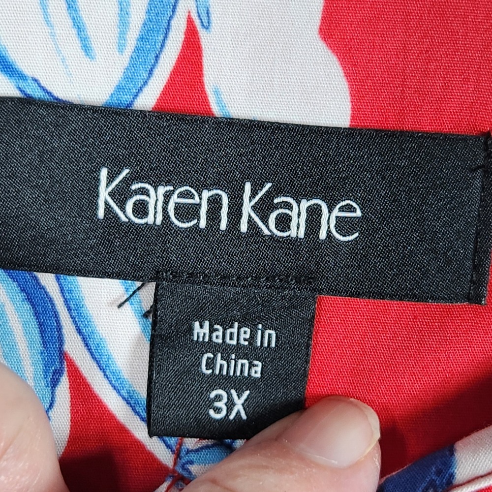 Karen Kane Button Front Shirt Womens 3X Red Blue Floral Puff Sleeve Boho Office - Picture 3 of 8
